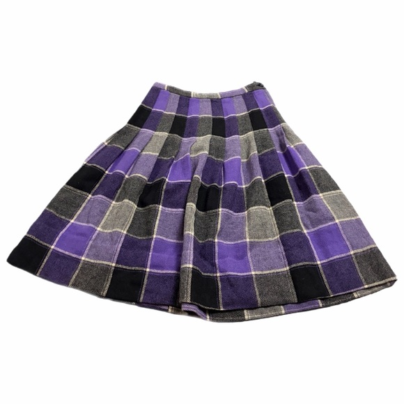 60s/70s Vintage Miss Pat Plaid Wool A-Line Pleated Skirt (Purple/Multi) Size S/M